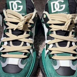 Dolce & Gabbana Green Black White Cream Lace Sneakers